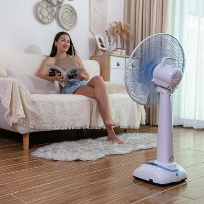 D&A HEALTH - RECHARGEABLE PORTABLE TABLE FAN WITH LED LIGHT - 16 INCHES