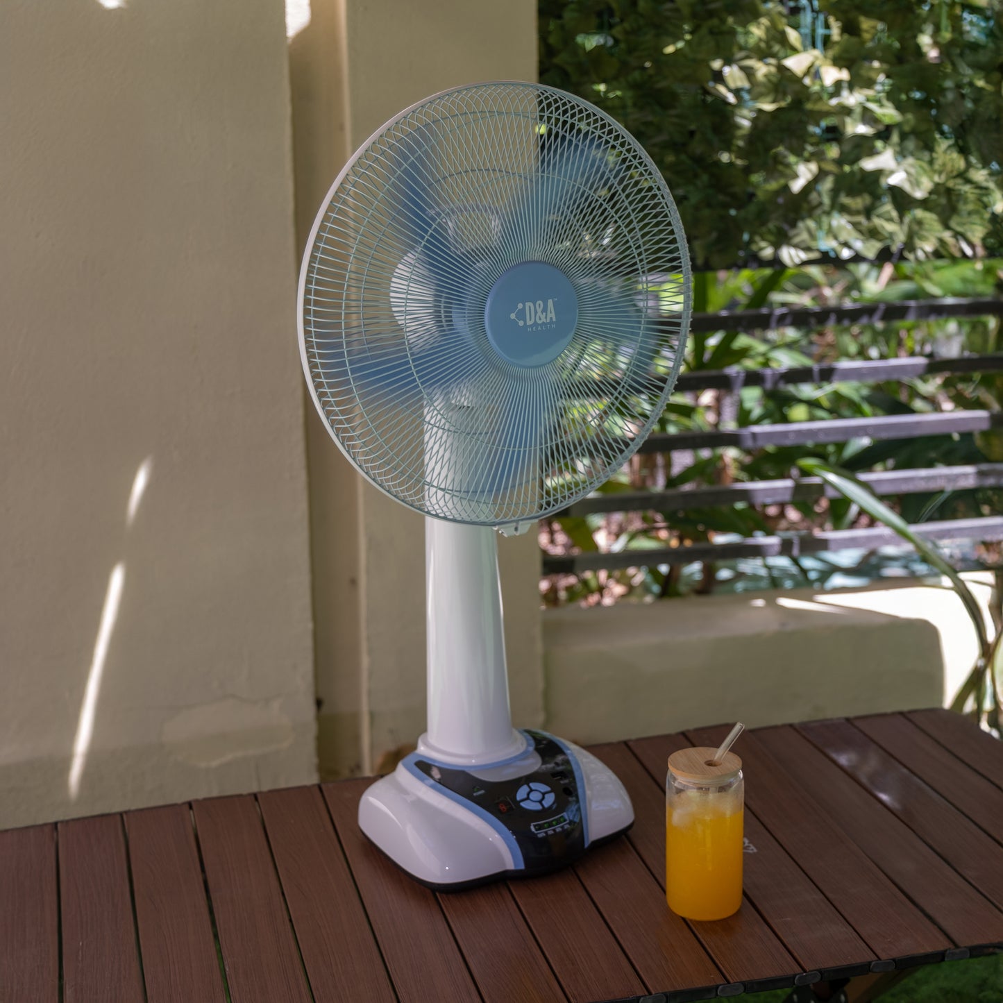 D&A HEALTH - RECHARGEABLE PORTABLE TABLE FAN WITH LED LIGHT - 16 INCHES