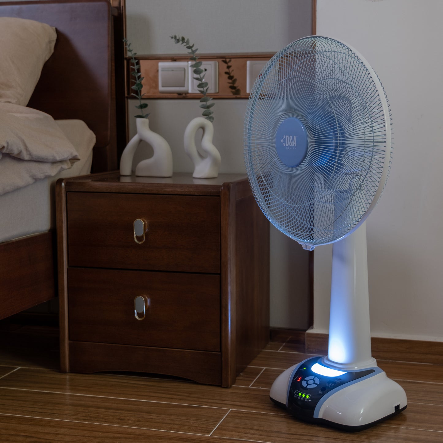 D&A HEALTH - RECHARGEABLE PORTABLE TABLE FAN WITH LED LIGHT - 16 INCHES