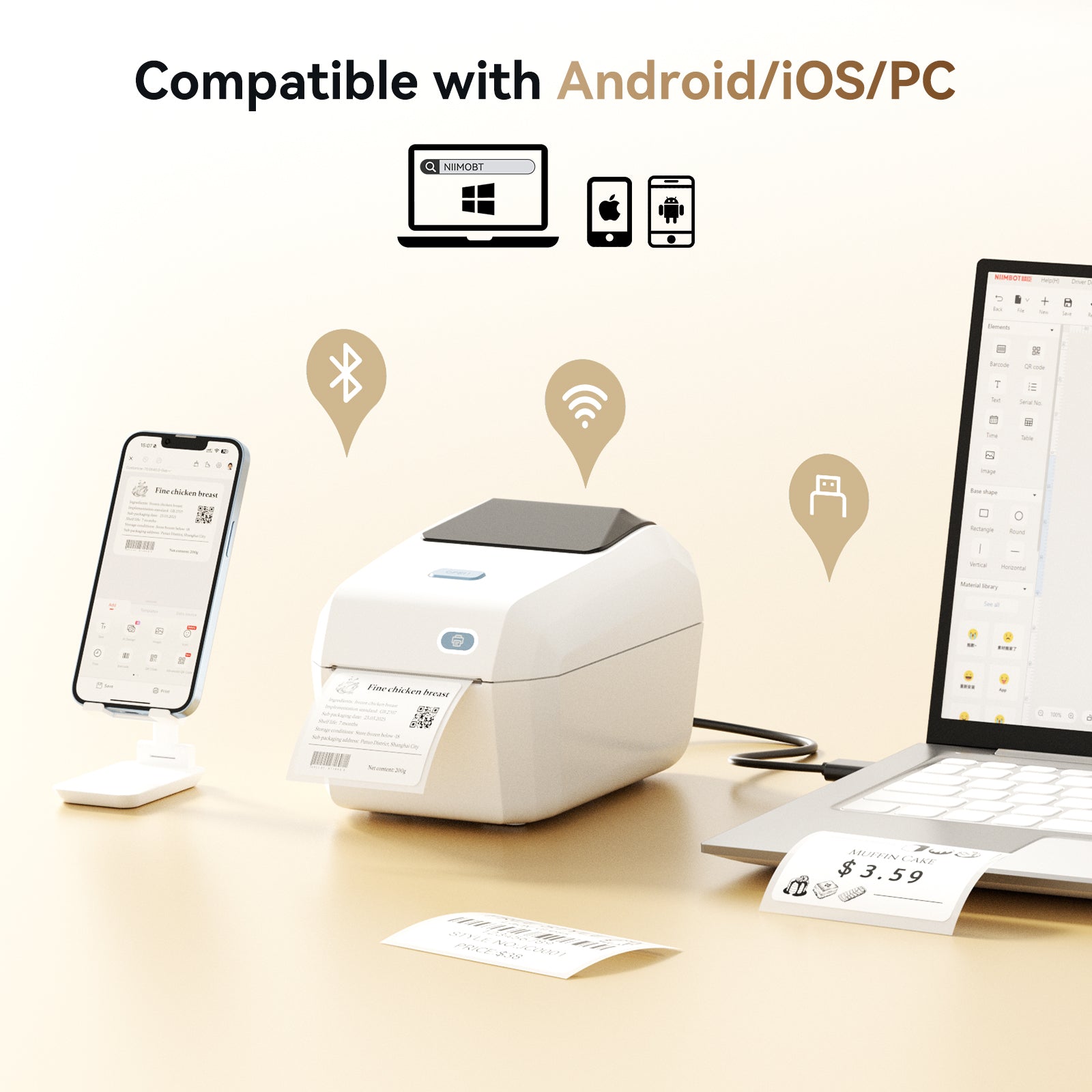 NB606 - Niimbot - K3-W - Thermal Business Bluetooth & Wifi Label Printer