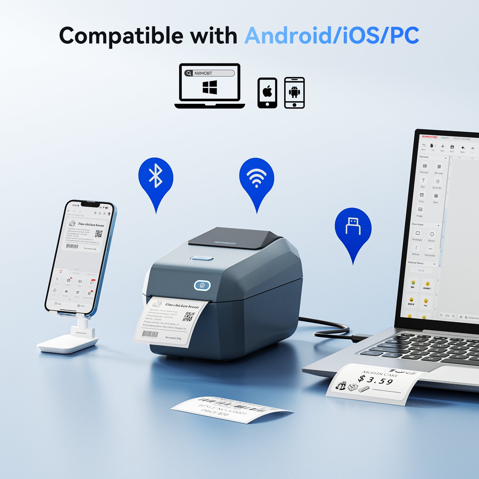 NB606 - Niimbot - K3-W - Thermal Business Bluetooth & Wifi Label Printer