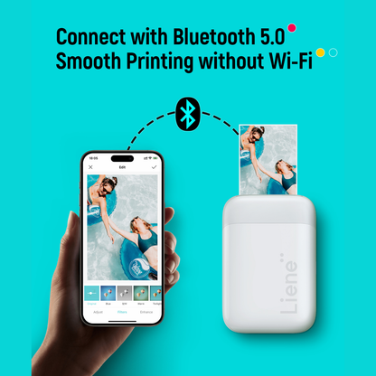 LIENE - Pearl K100 - 2x3 Inch ZINK Bluetooth Photo Printer - White - Incl. 10 Sheets Photo Paper