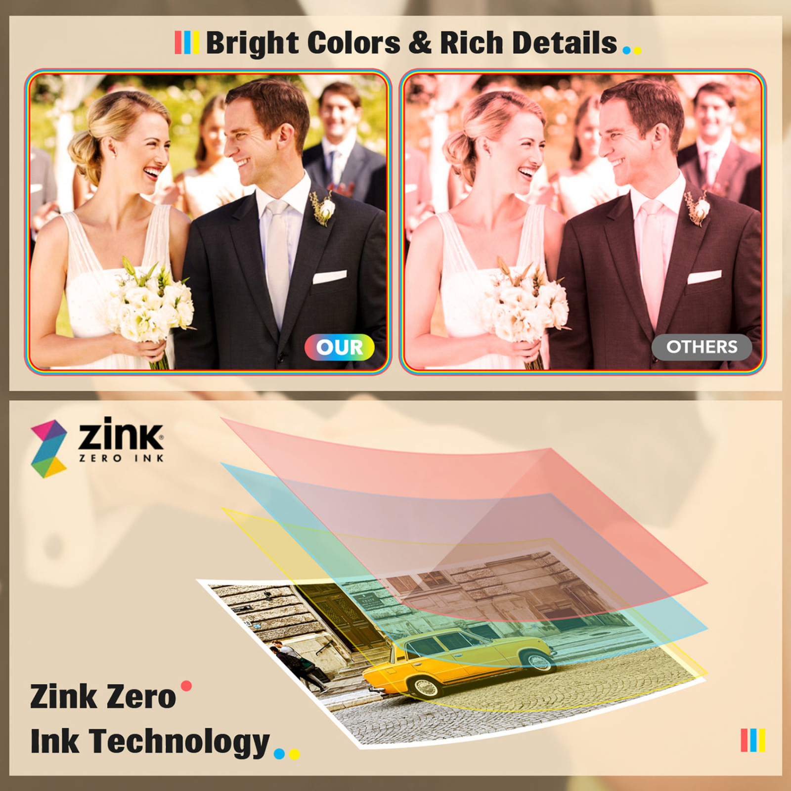 LIENE - Pearl K100 - 2x3 Inch ZINK Adhesive Photo Paper - 50 Sheets