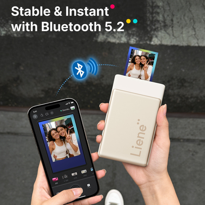 LIENE - Pearl N200 Pro - 2x3 Inch ZINK Bluetooth Photo Printer - Gold - Incl. 10 Sheets Photo Paper