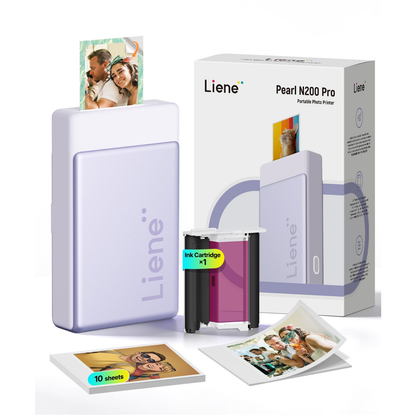 LIENE - Pearl N200 Pro - 2x3 Inch ZINK Bluetooth Photo Printer - Purple - Incl. 10 Sheets Photo Paper