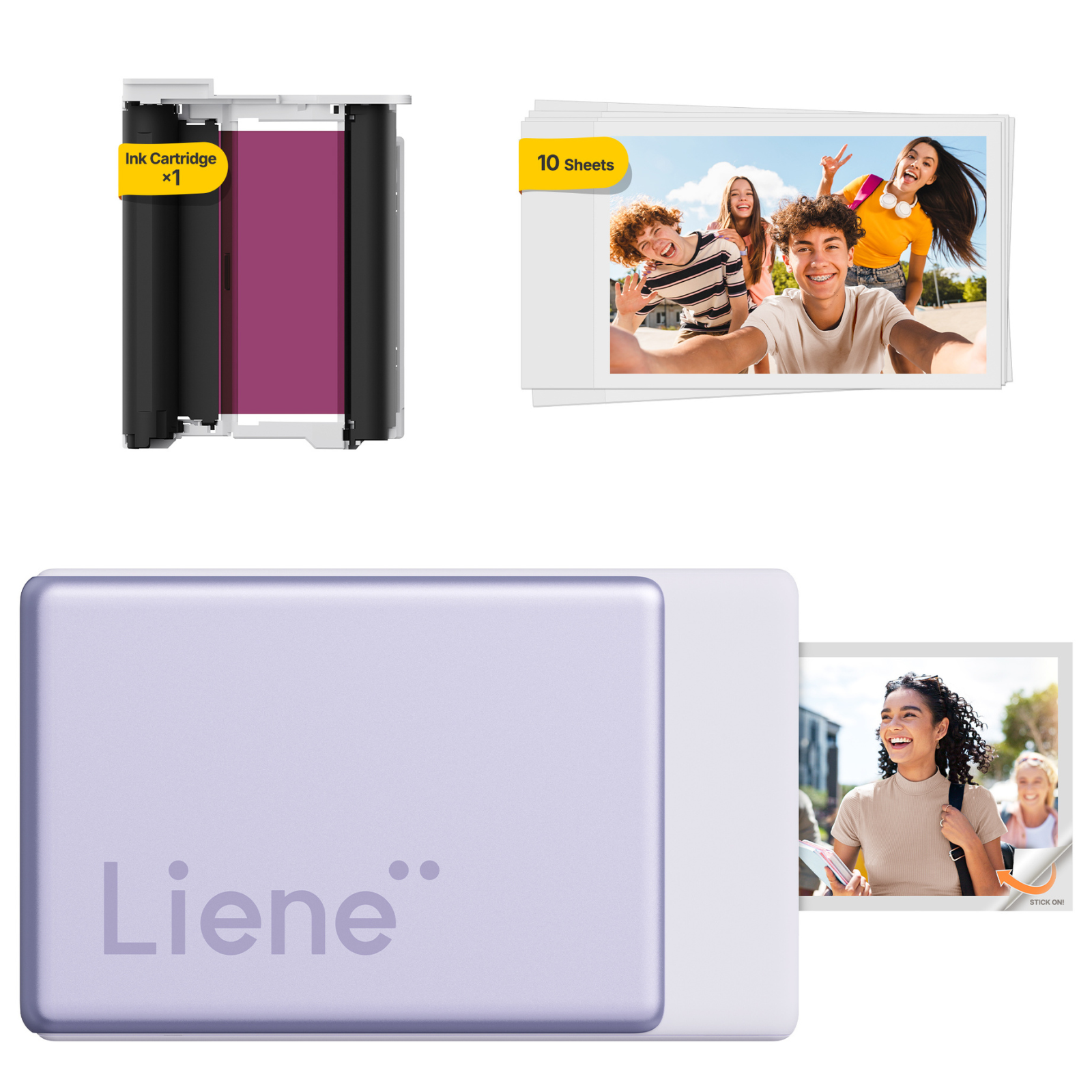LIENE - Pearl N200 Pro - 2x3 Inch ZINK Bluetooth Photo Printer - Purple - Incl. 10 Sheets Photo Paper