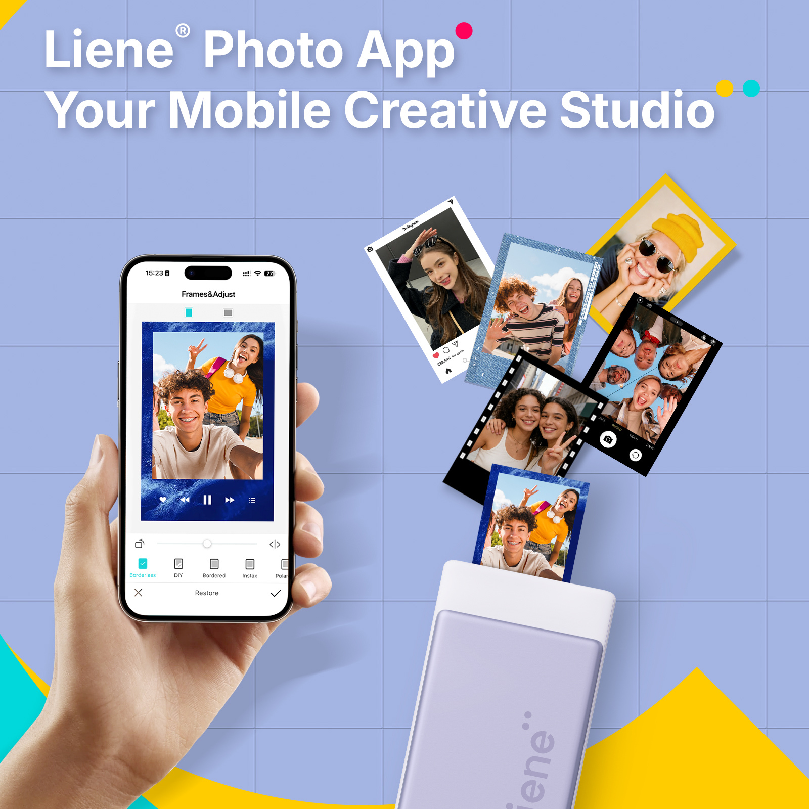 LIENE - Pearl N200 Pro - 2x3 Inch ZINK Bluetooth Photo Printer - Purple - Incl. 10 Sheets Photo Paper