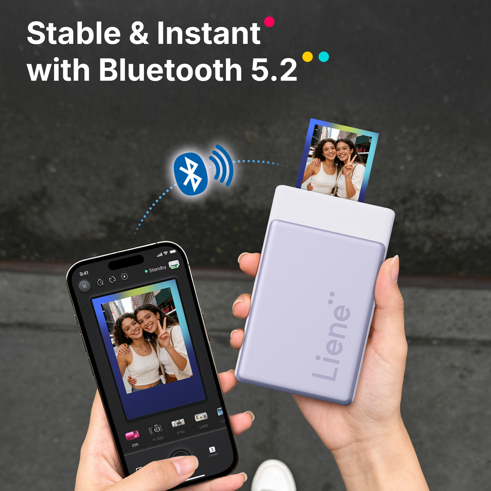 LIENE - Pearl N200 Pro - 2x3 Inch ZINK Bluetooth Photo Printer - Purple - Incl. 10 Sheets Photo Paper