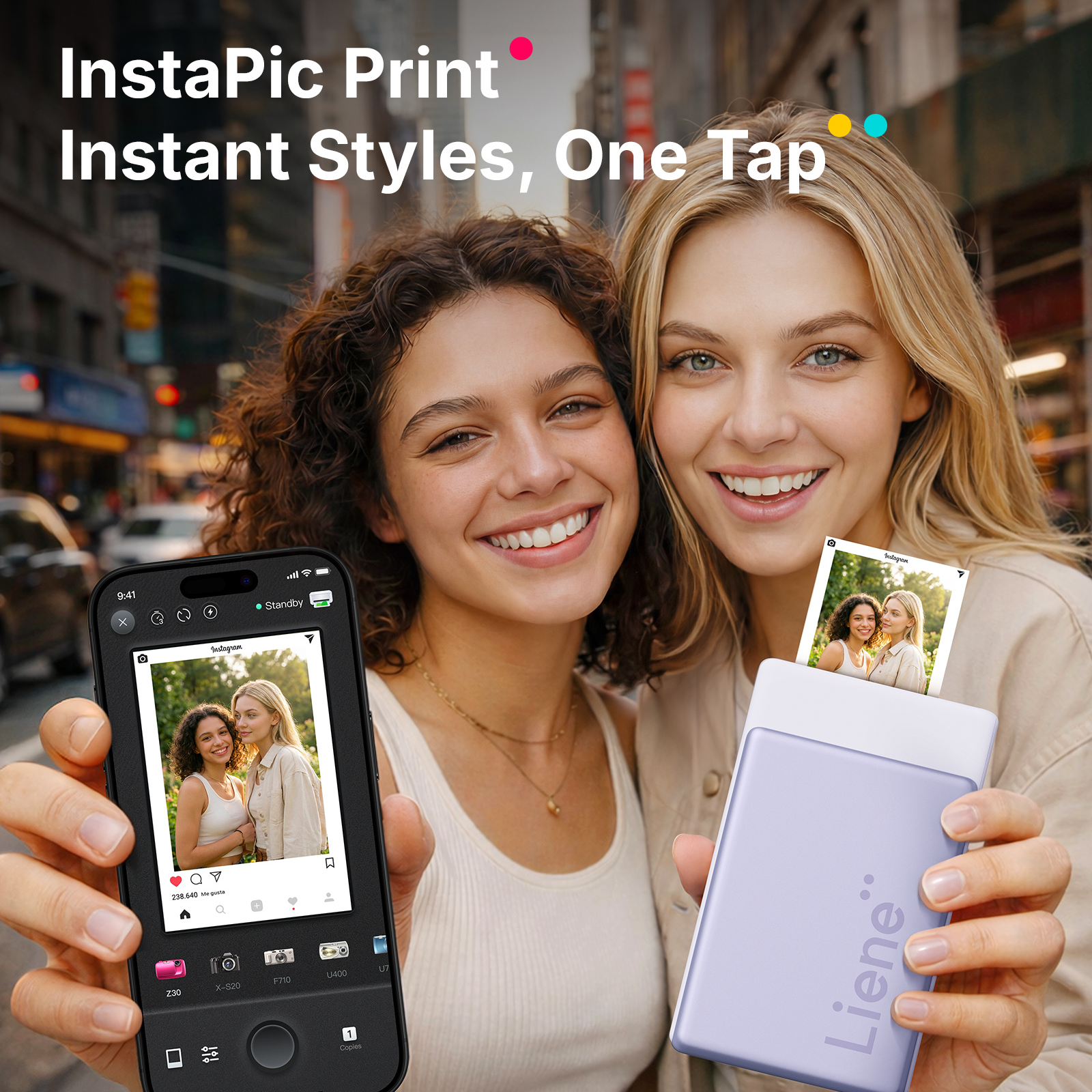LIENE - Pearl N200 Pro - 2x3 Inch ZINK Bluetooth Photo Printer - Purple - Incl. 10 Sheets Photo Paper