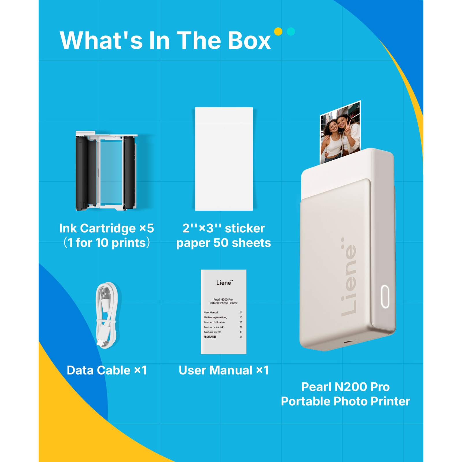 LIENE - Pearl N200 Pro - 2x3 Inch ZINK Bluetooth Photo Printer - Incl. 50 Sheets Photo Paper