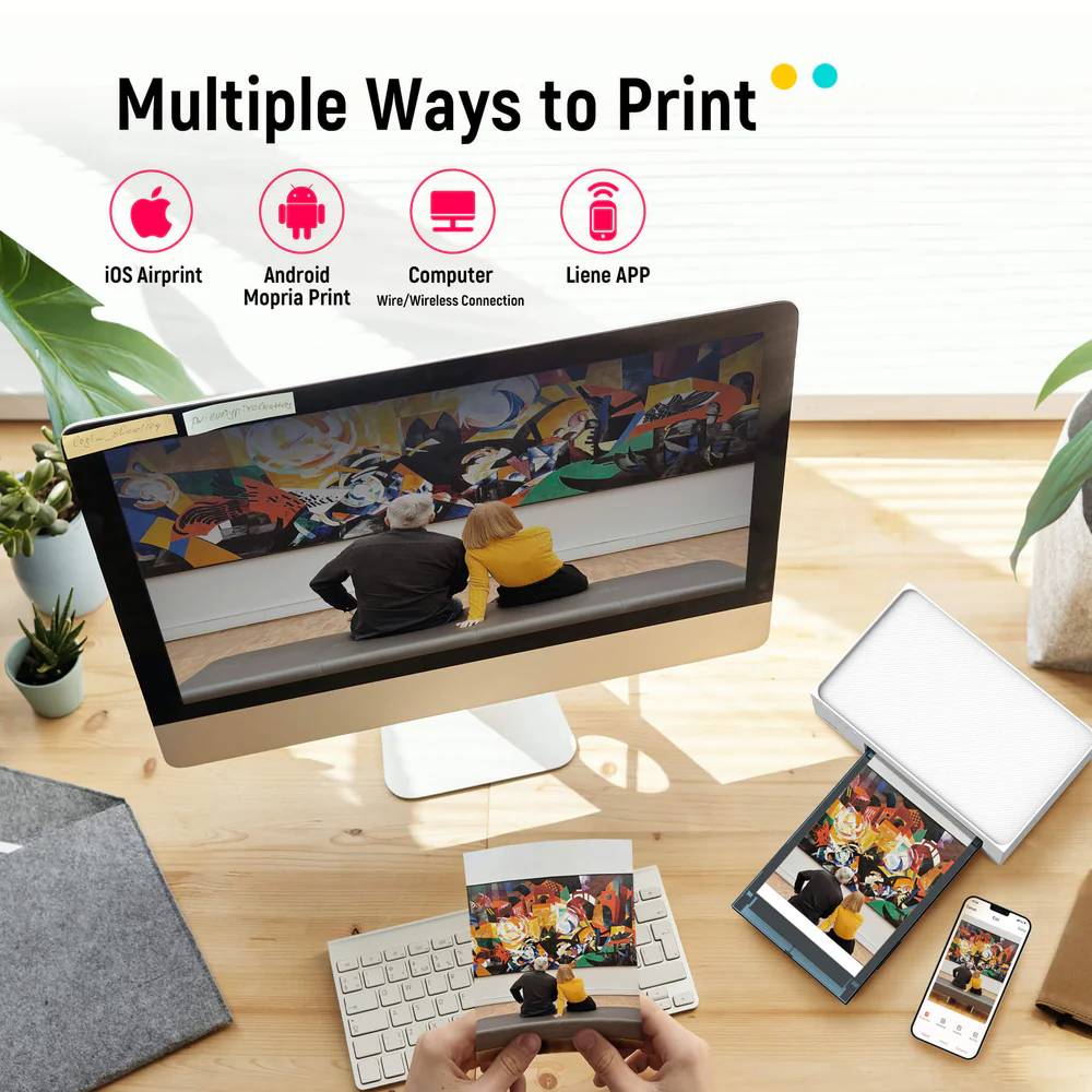 LIENE - Amber M100 - 4x6 Inch Bluetooth Photo Printer - Incl. 100 Sheets & 3 Ink Cartridges - Without Battery