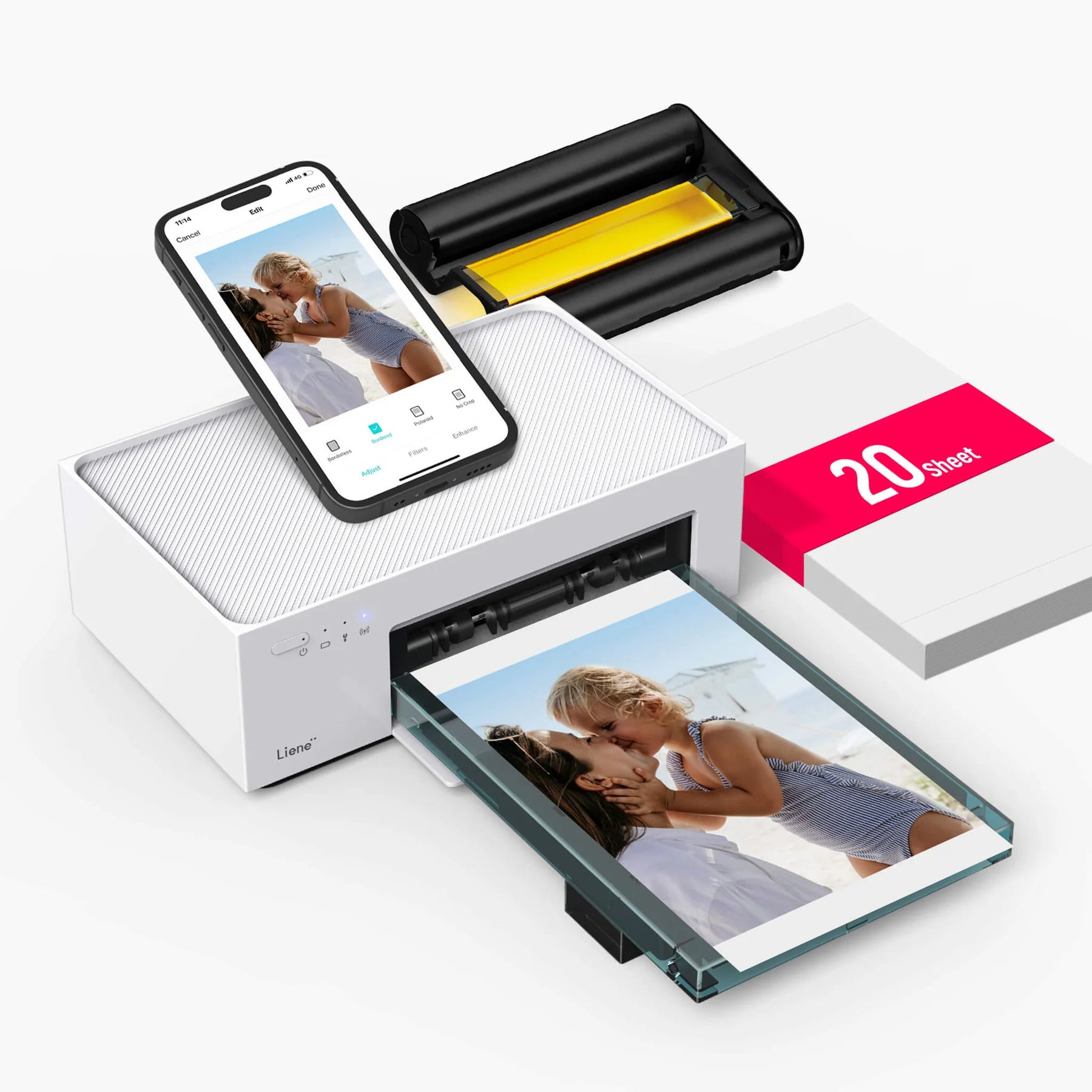 LIENE - Amber M100 - 4x6 Inch Bluetooth Photo Printer - Incl. 20 Sheets & 1 Ink Cartridge - Without Battery
