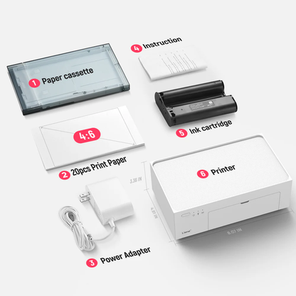 LIENE - Amber M100 - 4x6 Inch Bluetooth Photo Printer - Incl. 20 Sheets & 1 Ink Cartridge - Without Battery