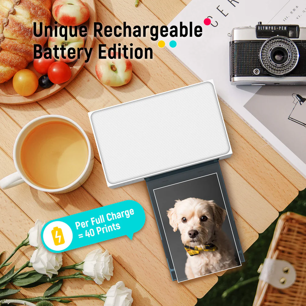 LIENE - Amber M200 - 4x6 Inch Bluetooth Photo Printer - Incl. 20 Sheets & 1 Ink Cartridge - With Battery