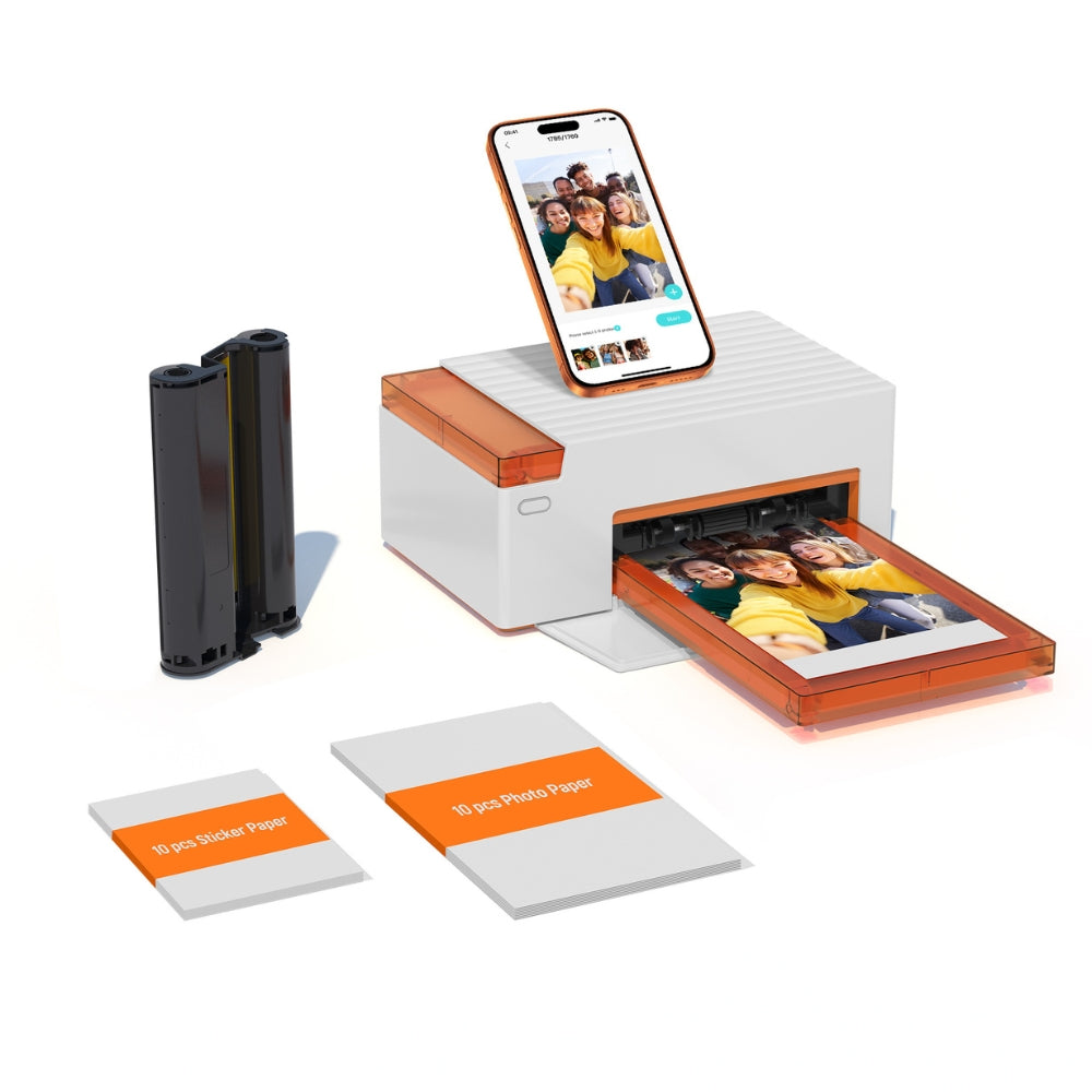 LIENE - Amber M110 - 4x6 Inch Bluetooth Photo Printer - Incl. 10 x 4x6 Inch Sheets, 10 x 3x3 Inch Sheets & 1 Ink Cartridge - Without Battery