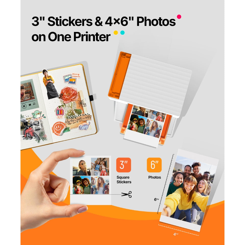 LIENE - Amber M110 - 4x6 Inch Bluetooth Photo Printer - Incl. 60 x 4x6 Inch Sheets, 20 x 3x3 Inch Sheets & 2 Ink Cartridges - Without Battery