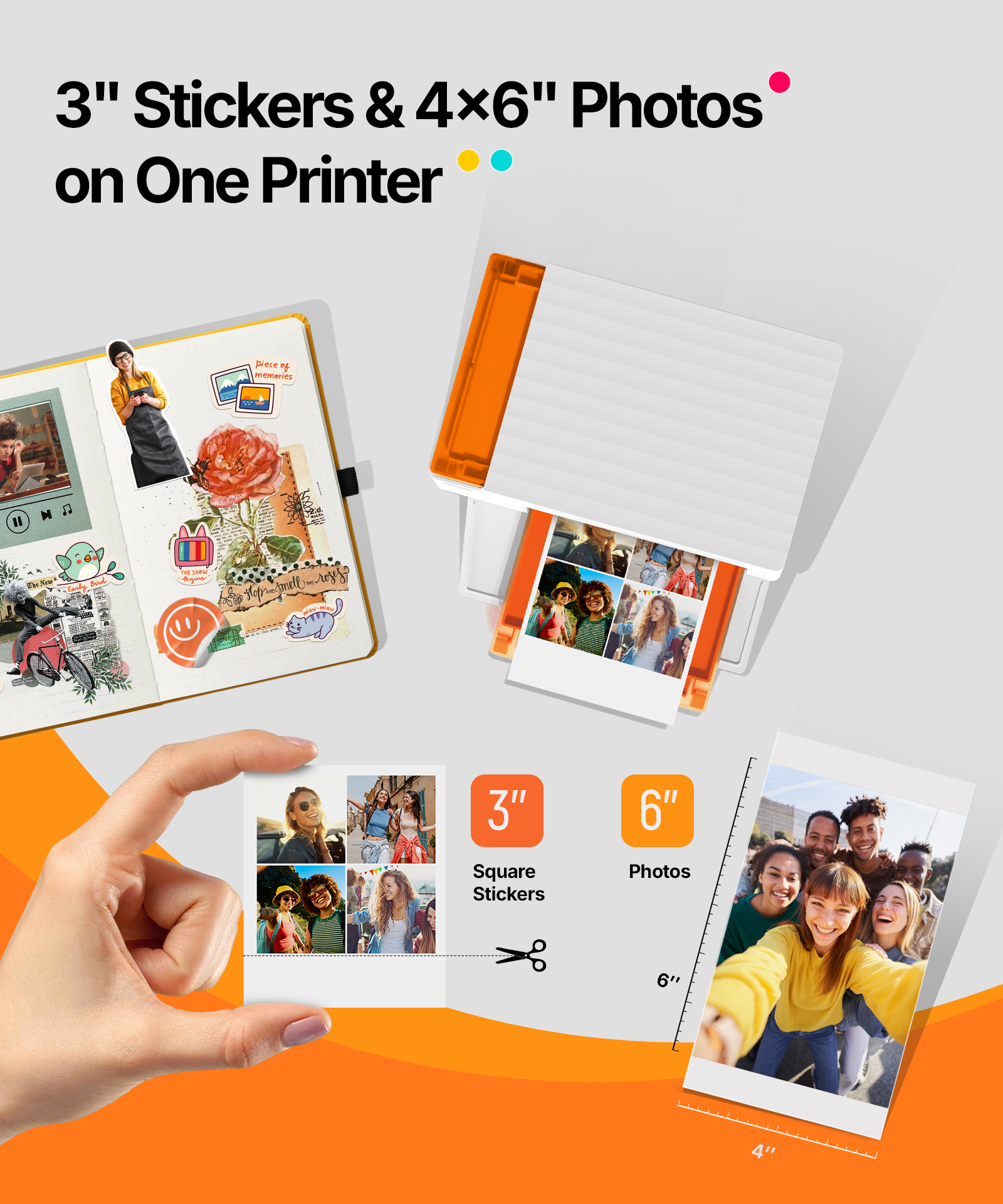 LIENE - Amber M110 - 4x6 Inch Bluetooth Photo Printer - Incl. 60 x 4x6 Inch Sheets, 20 x 3x3 Inch Sheets & 2 Ink Cartridges - Without Battery