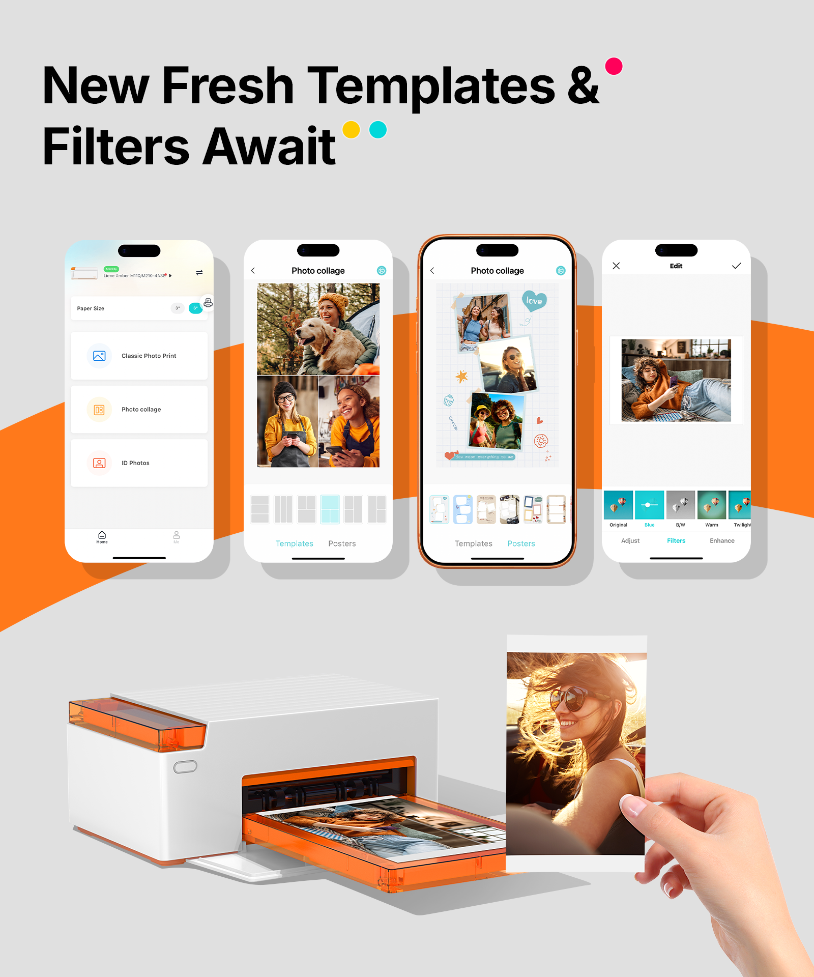 LIENE - Amber M110 - 4x6 Inch Bluetooth Photo Printer - Incl. 60 x 4x6 Inch Sheets, 20 x 3x3 Inch Sheets & 2 Ink Cartridges - Without Battery