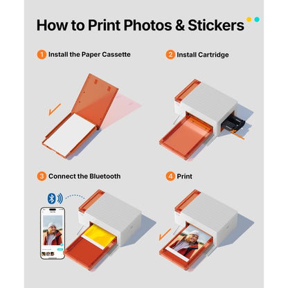LIENE - Amber M110 - 4x6 Inch Bluetooth Photo Printer - Incl. 60 x 4x6 Inch Sheets, 20 x 3x3 Inch Sheets & 2 Ink Cartridges - Without Battery