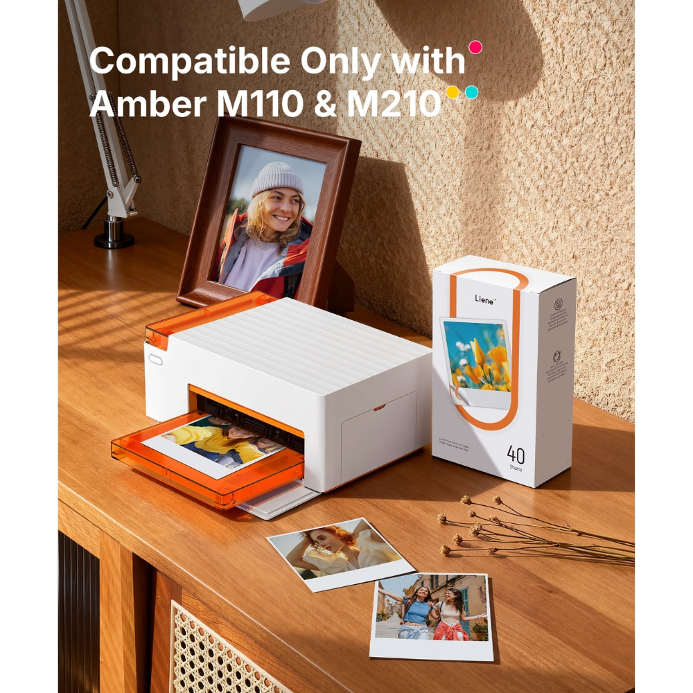 LIENE - Amber - 3x3 Inch Sticky Photo Paper & Ink Cartridge Refill Pack - 40 Sheets & 1 Ink Cartridge