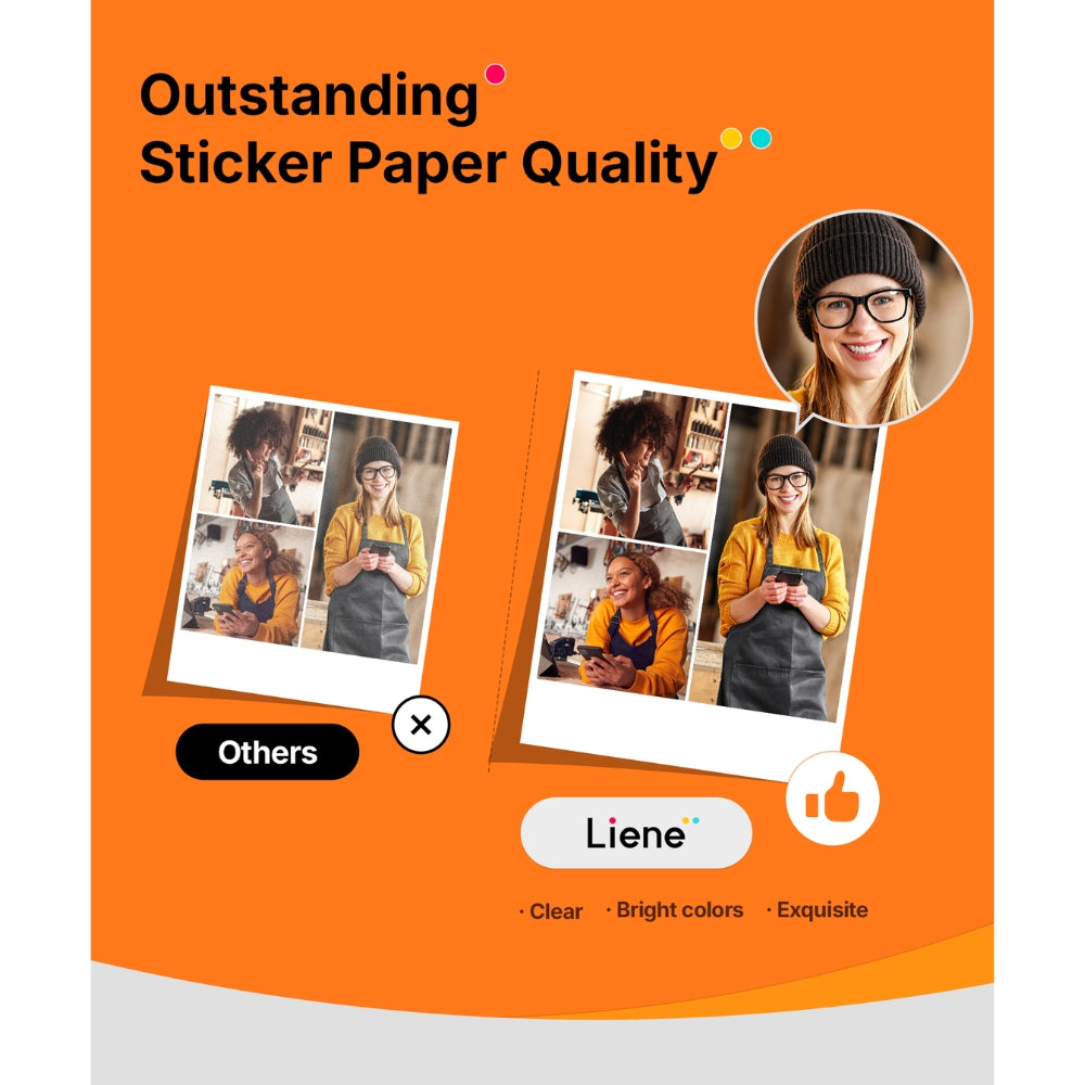 LIENE - Amber - 3x3 Inch Sticky Photo Paper & Ink Cartridge Refill Pack - 40 Sheets & 1 Ink Cartridge