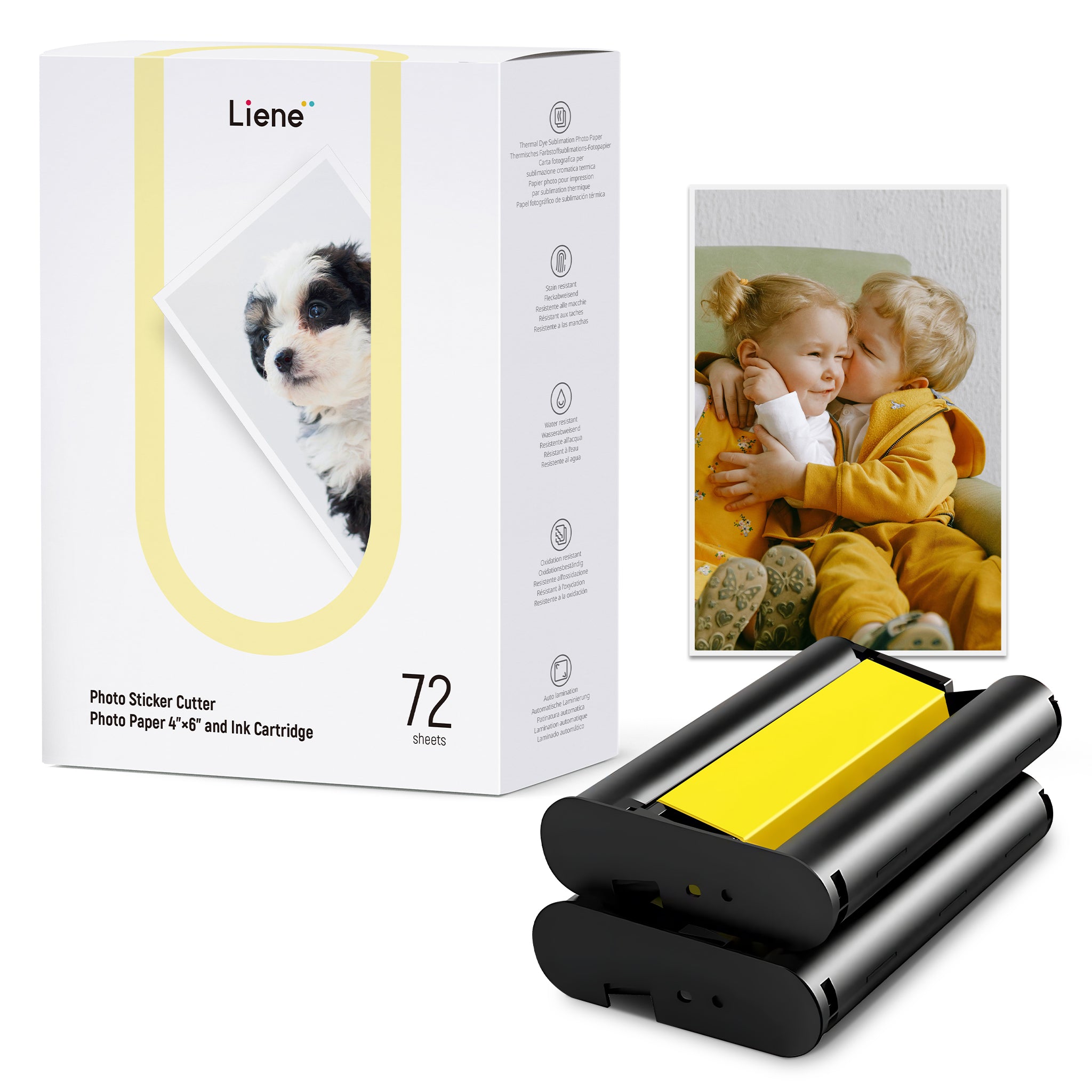 LIENE - PixCut S1 - 4x6 Inch Photo Paper & Ink Cartridge Refill Pack - 72 Sheets