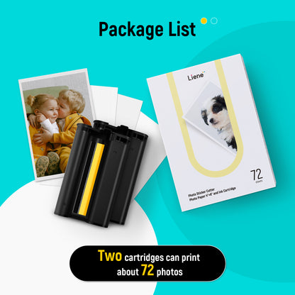 LIENE - PixCut S1 - 4x6 Inch Photo Paper & Ink Cartridge Refill Pack - 72 Sheets