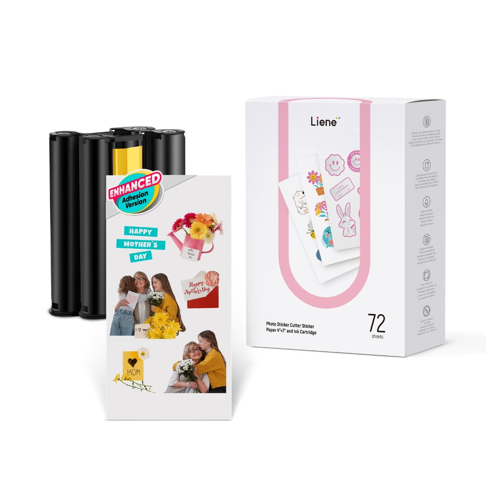 LIENE - PixCut S1 - 4x7 Inch Sticker Paper & Ink Cartridge Refill Pack - 72 Sheets
