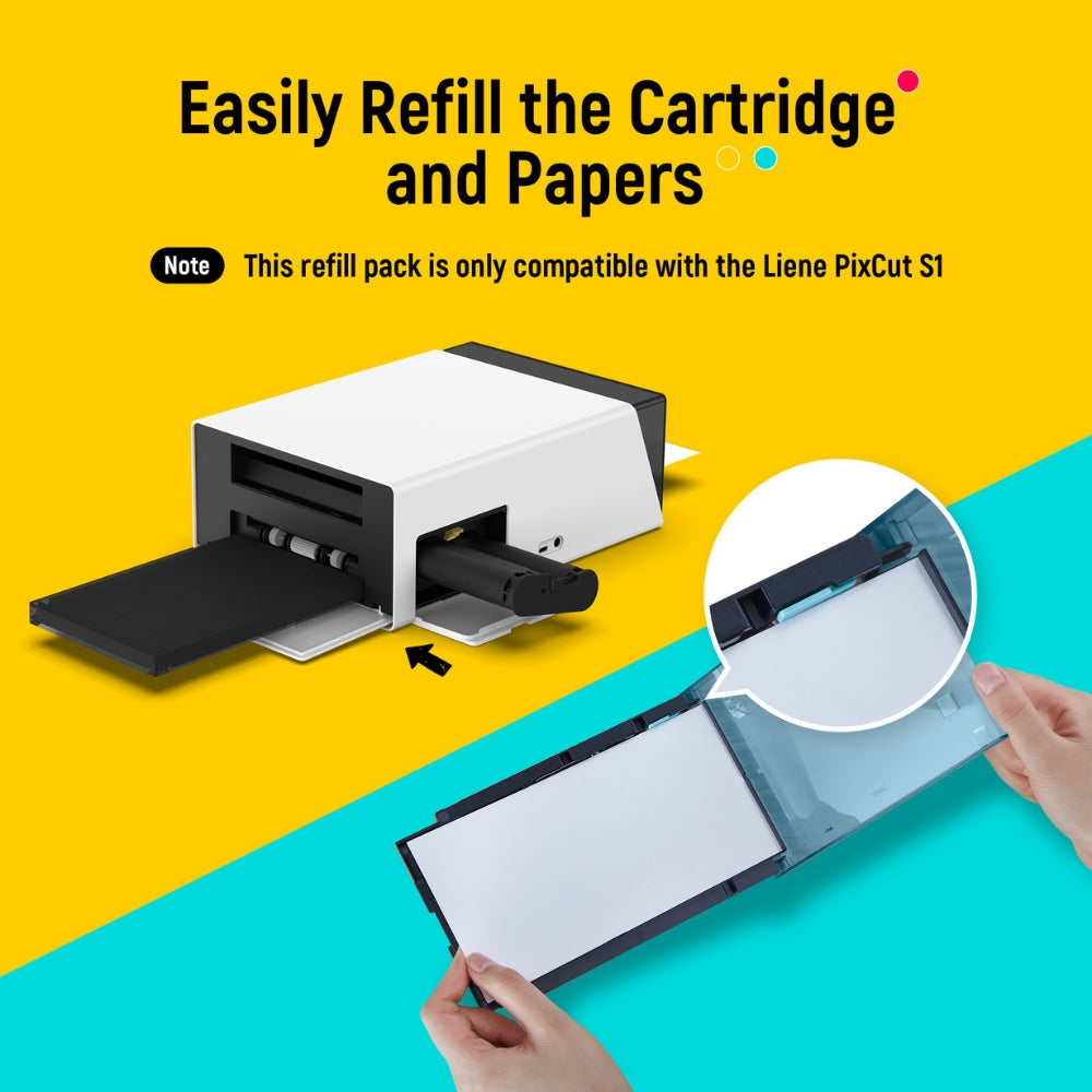 LIENE - PixCut S1 - 4x7 Inch Sticker Paper & Ink Cartridge Refill Pack - 72 Sheets