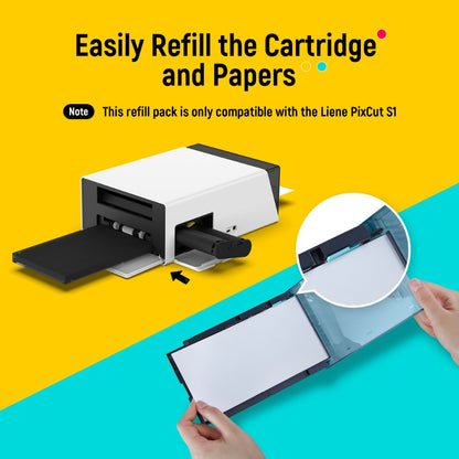 LIENE - PixCut S1 - 4x7 Inch Sticker Paper & Ink Cartridge Refill Pack - 72 Sheets