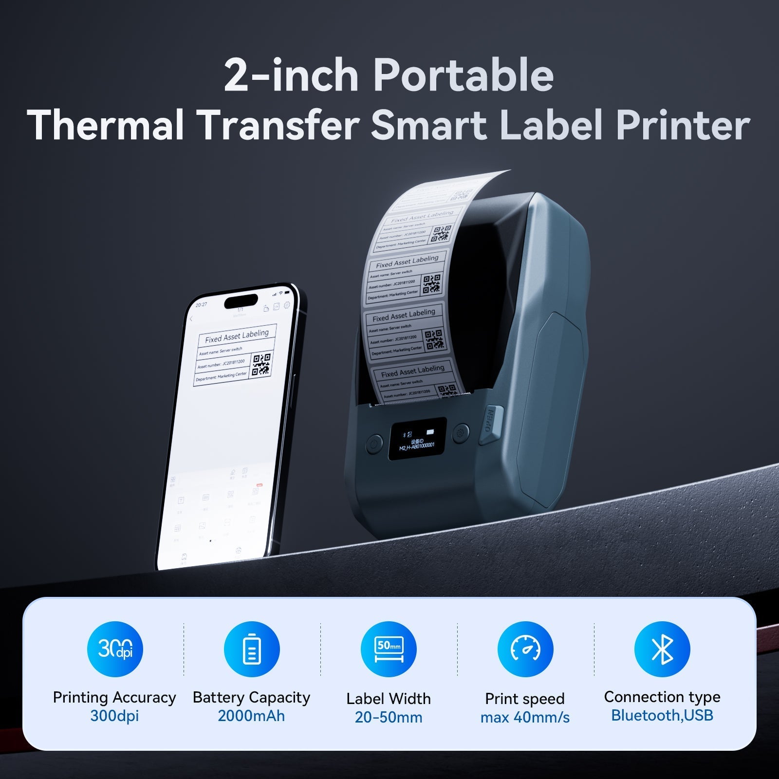 NB589 - Niimbot - M2-H - 300DPI Thermal Transfer Bluetooth Label Printer - Incl Black Ribbon Cartridge & White 50x30mm Label