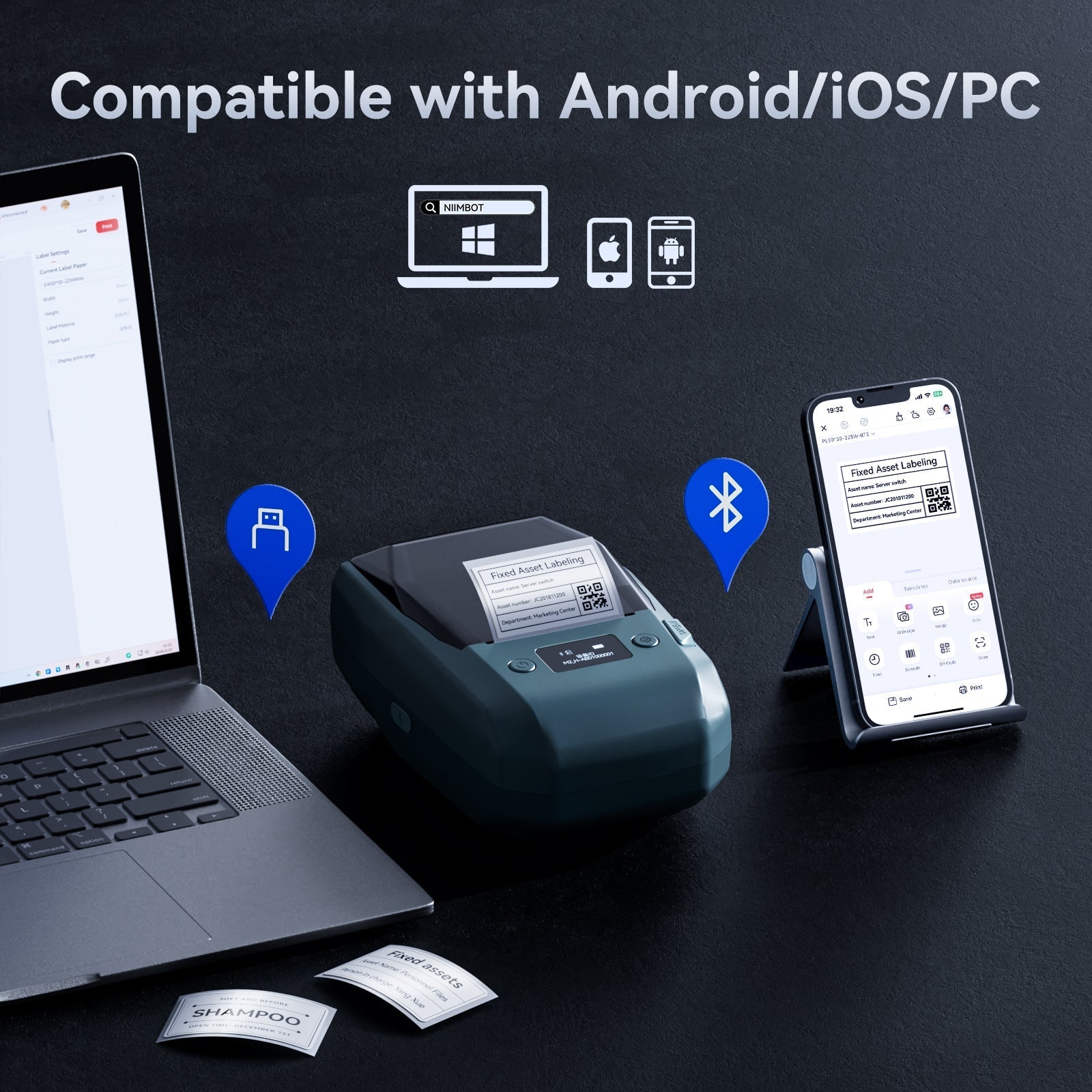 NB589 - Niimbot - M2-H - 300DPI Thermal Transfer Bluetooth Label Printer - Incl Black Ribbon Cartridge & White 50x30mm Label