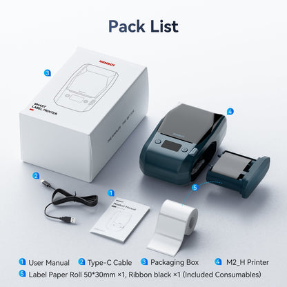 NB589 - Niimbot - M2-H - 300DPI Thermal Transfer Bluetooth Label Printer - Incl Black Ribbon Cartridge & White 50x30mm Label