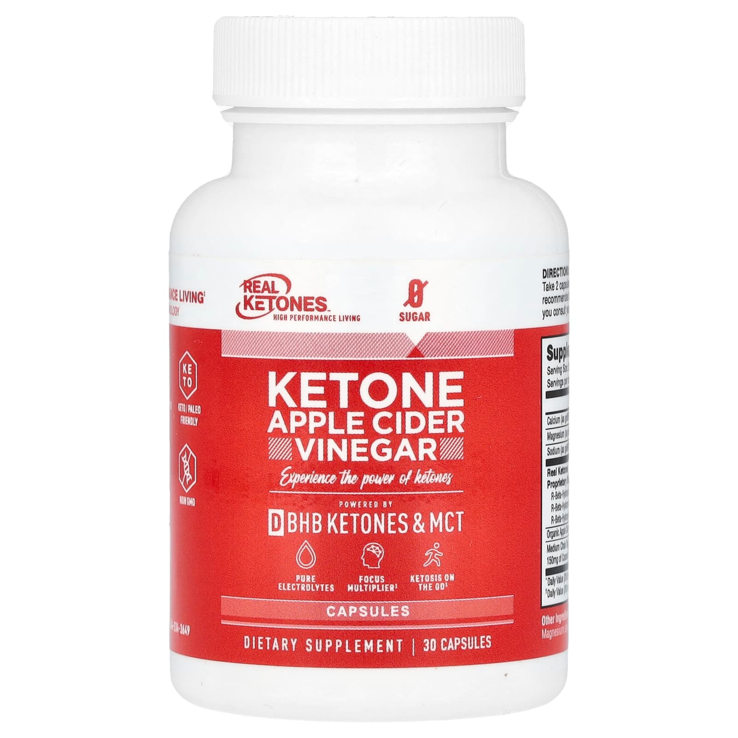 REAL KETONES - APPLE CIDER VINEGAR, D-BHB KETONES & MCT - 30 CAPSULE - 15 SERVINGS