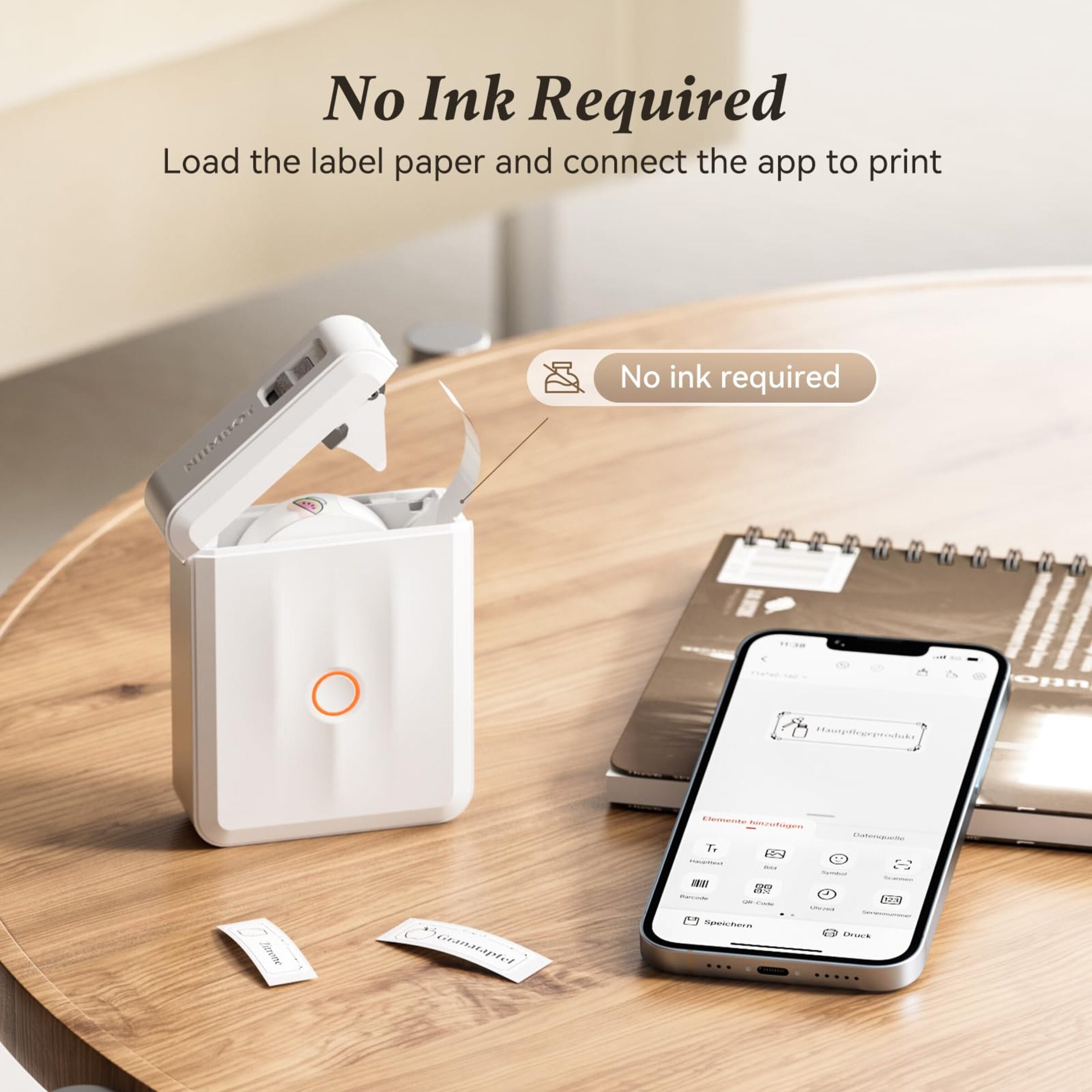 NB524 - Niimbot - D110-M - Portable Bluetooth Label Printer Incl Free Label Roll (12x40mm)