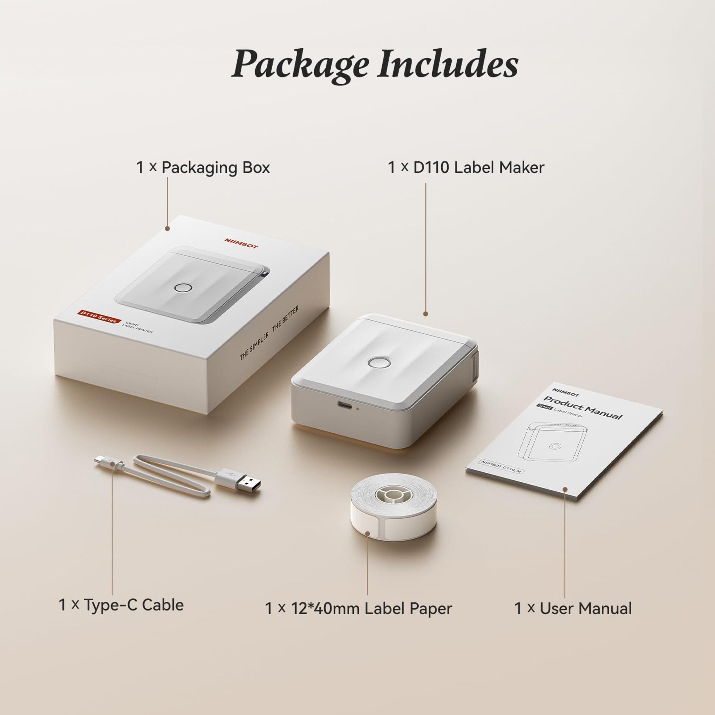 NIIMBOT - D110_M - PORTABLE BLUETOOTH LABEL PRINTER INCLUDING FREE LABEL ROLL (12*40MM - WHITE)