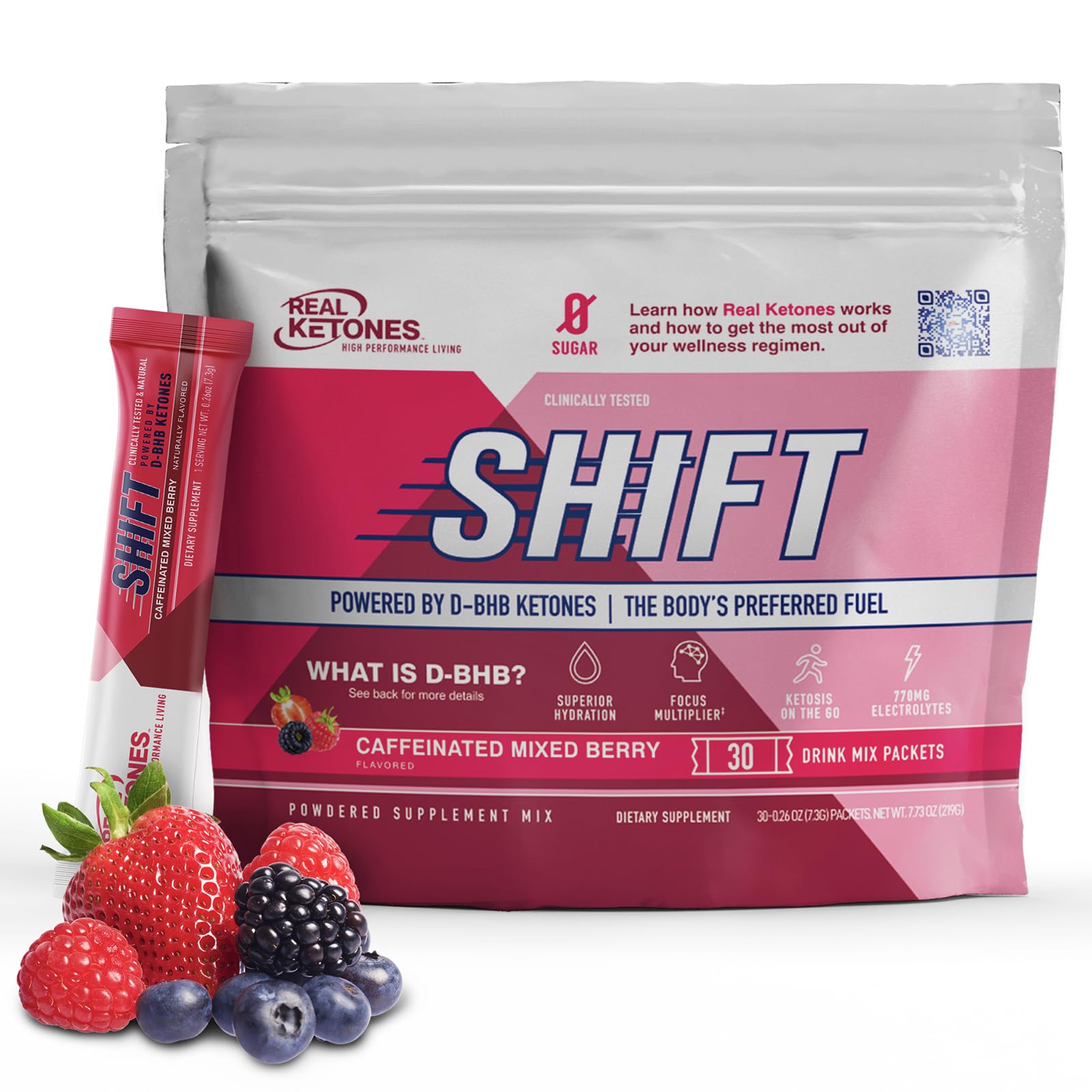 REAL KETONES - SHIFT - D-BHB EXOGENOUS KETONE DRINK MIX POWDER + ELECTROLYTES - 30 PACKETS