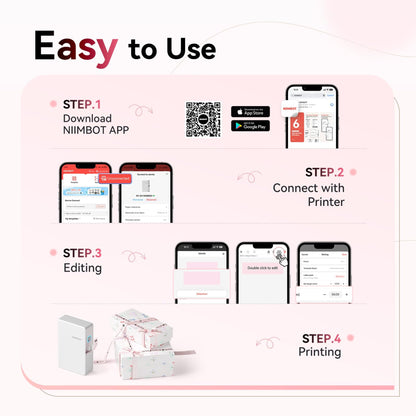 NB624 - NIIMBOT - N1 - BLUETOOTH SATIN RIBBON & LABEL PRINTER KIT INCL BOTH SETS - PINK