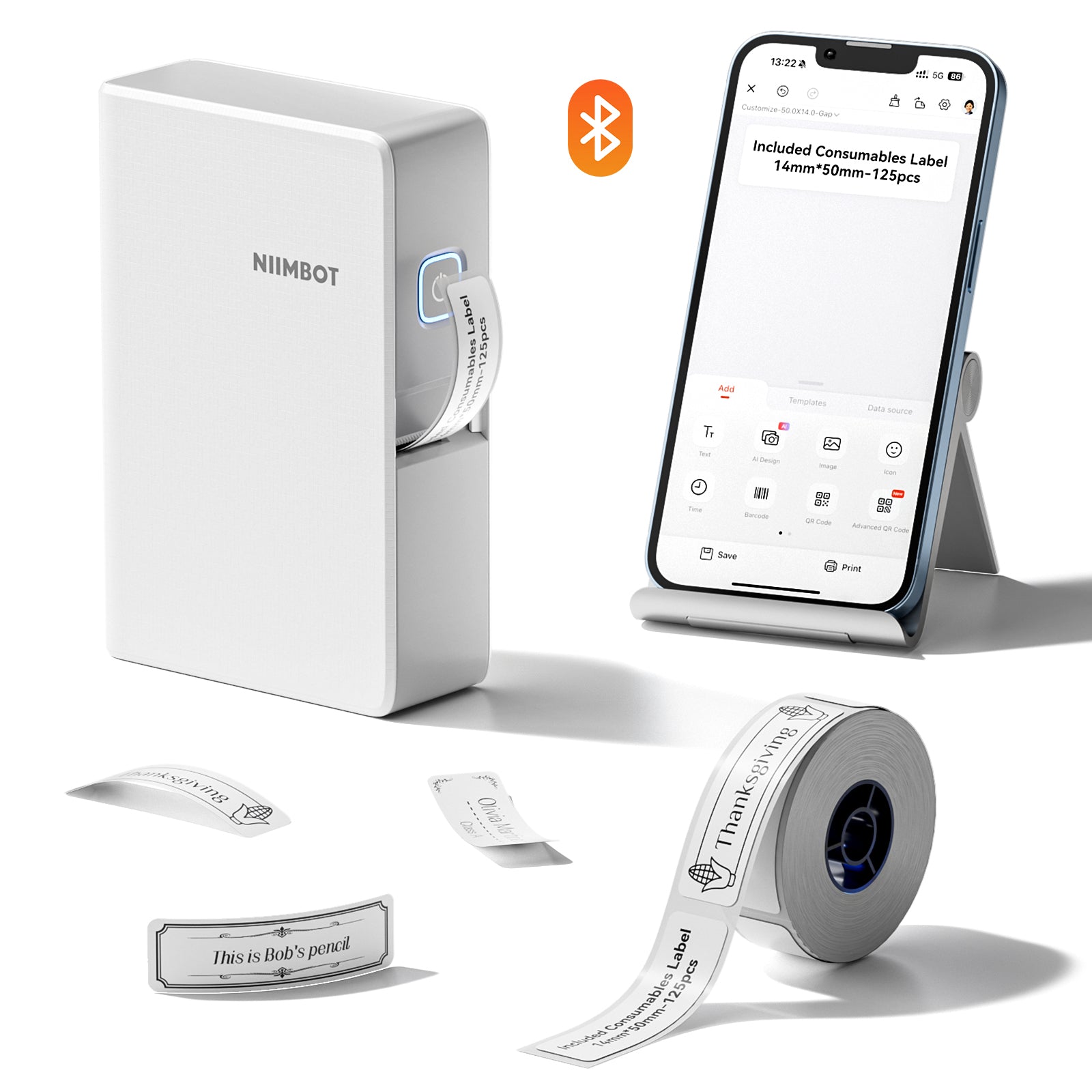 NB623 - Niimbot - N1 - Bluetooth Thermal Transfer Label Printer Incl Free White Label & Black Cartridge (14 x 50mm)