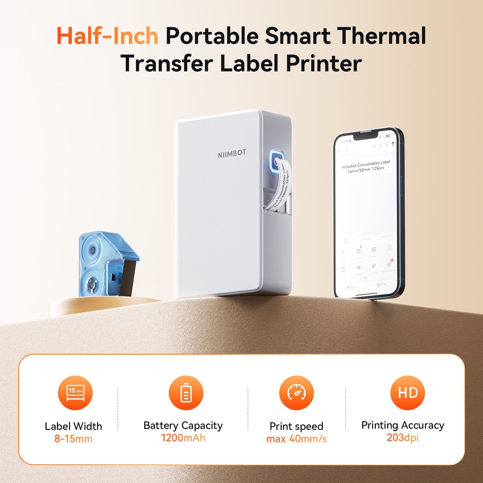 NB806-IRONKIT - NIIMBOT - N1 IRON ON LABEL KIT - BLUETOOTH THERMAL TRANSFER LABEL PRINTER INCL FREE STANDARD WHITE LABEL & BLACK CARTRIDGE (14X50MM) & WHITE IRON ON LABEL (14X40MM)