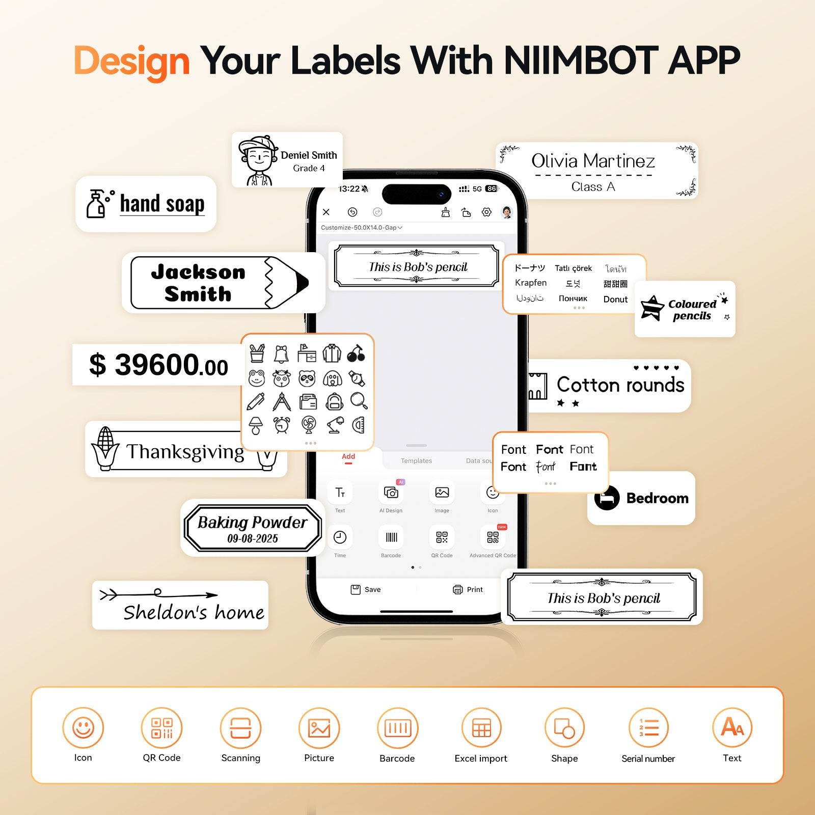 NB623 - Niimbot - N1 - Bluetooth Thermal Transfer Label Printer Incl Free White Label & Black Cartridge (14 x 50mm)