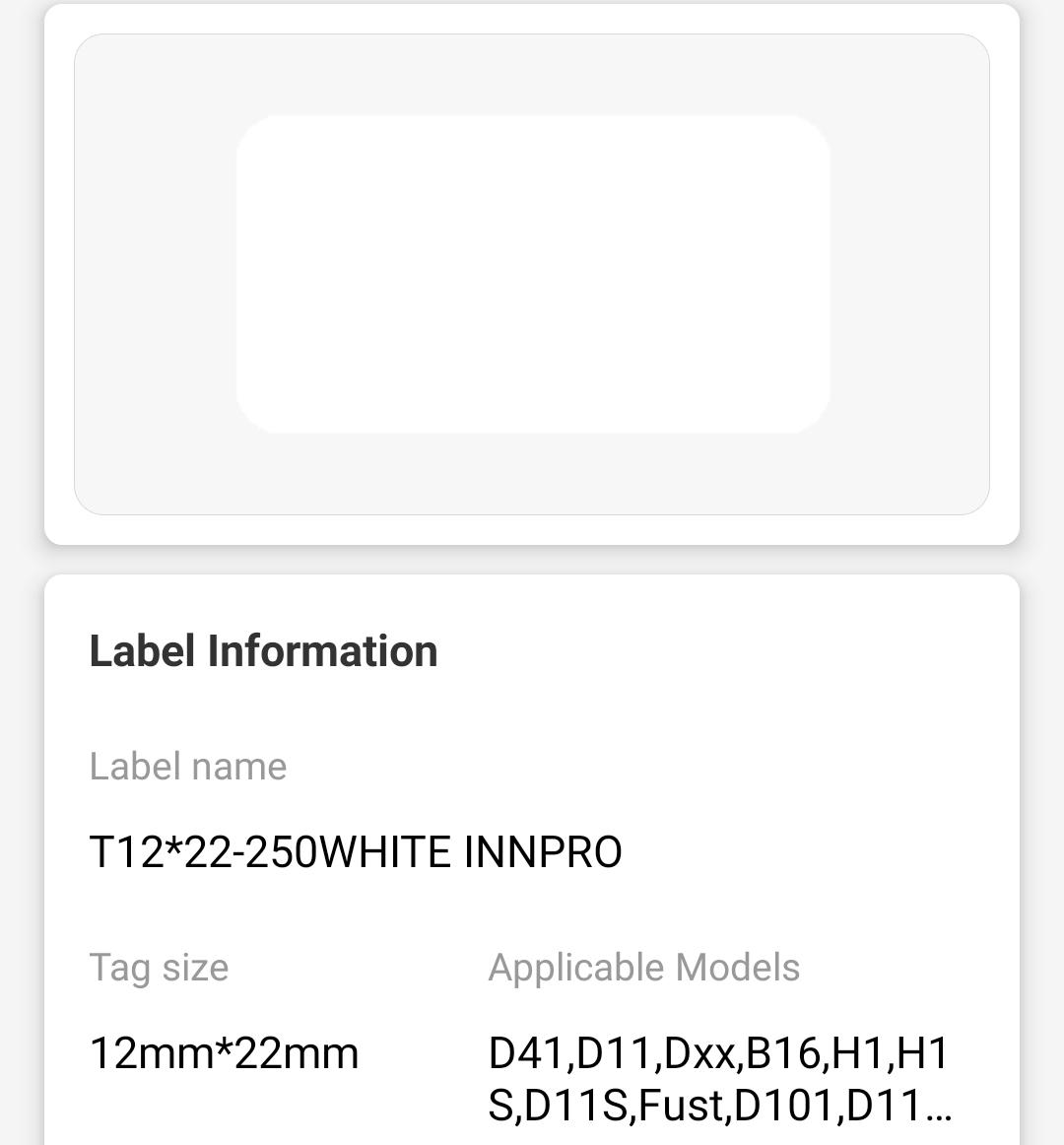 NB101 - NIIMBOT - D11 / D101 / D110 / H1S - T12X22MM - 260  LABELS PER ROLL - WHITE