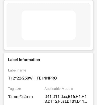 NB101 - NIIMBOT - D11 / D101 / D110 / H1S - 12X22MM - 250 WHITE LABELS - TEST