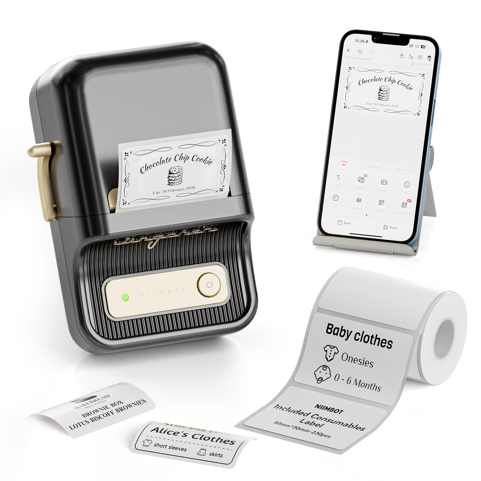 NB109 - Niimbot - B21S - Portable Thermal Label Bluetooth Printer Incl Free Label (50x30mm) - Black
