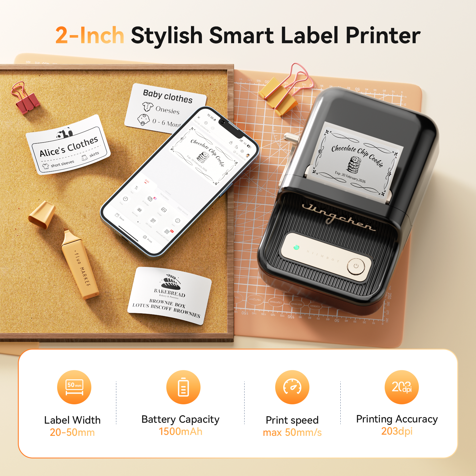 NB109 - Niimbot - B21S - Portable Thermal Label Bluetooth Printer Incl Free Label (50x30mm) - Black