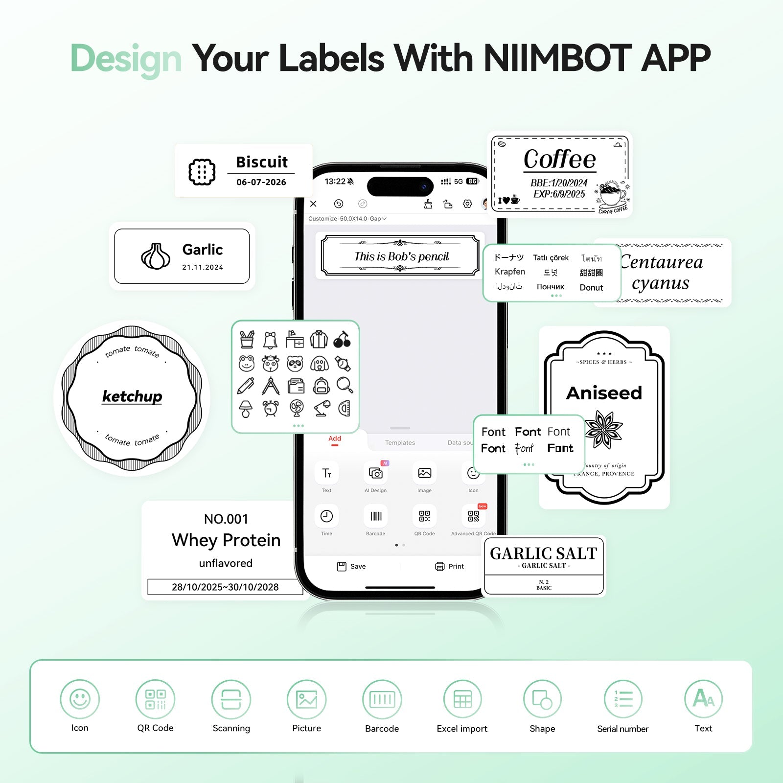 NB109 - Niimbot - B21S - Portable Thermal Label Bluetooth Printer Incl Free Label (50x30mm) - Black