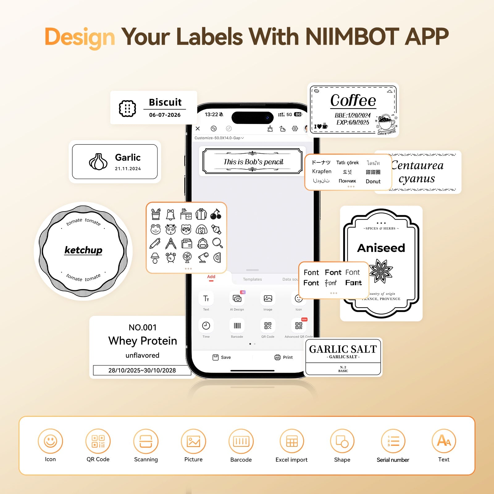 NB109 - NIIMBOT - B21S - PORTABLE THERMAL LABEL BLUETOOTH PRINTER INCL FREE LABEL (50X30MM)