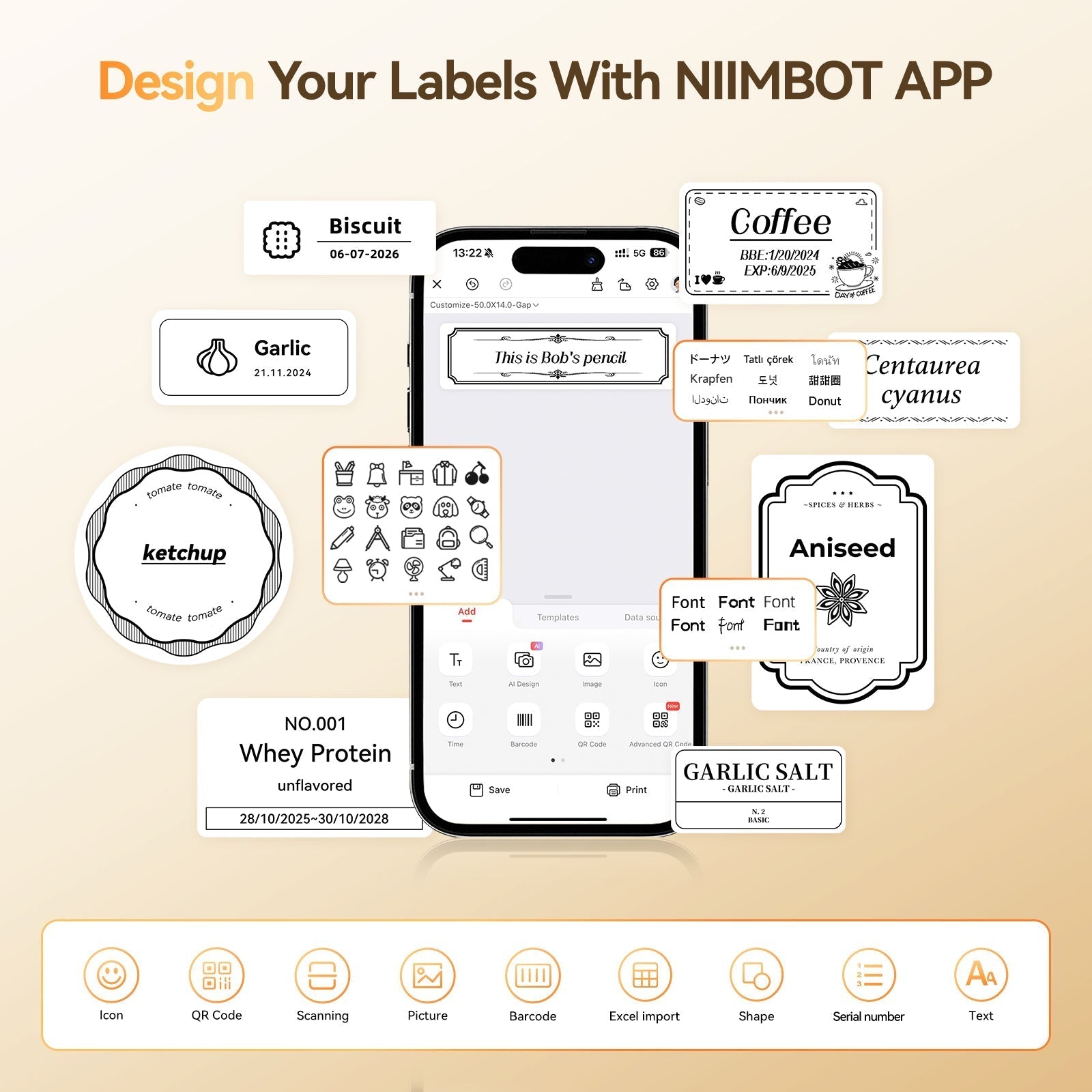 NB109 - Niimbot - B21S - Portable Thermal Label Bluetooth Printer Incl Free Label (50x30mm) - Black