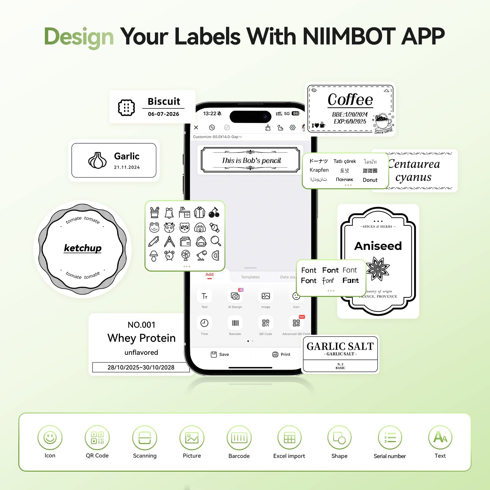 NB109 - Niimbot - B21S - Portable Thermal Label Bluetooth Printer Incl Free Label (50x30mm) - Black