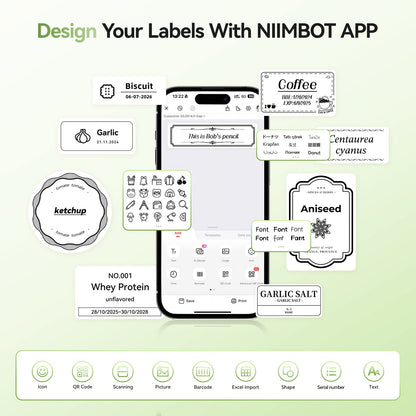 NB109 - Niimbot - B21S - Portable Thermal Label Bluetooth Printer Incl Free Label (50x30mm) - Black